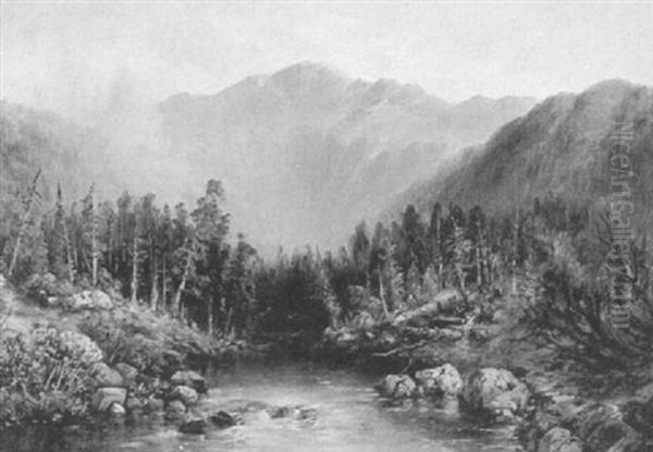 A Mountainous Stream And A Rowboat On A Lake - view 1