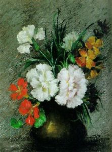 Blumenstilleben Mit Nelken, Goldlack Und Kapuzinerkresse