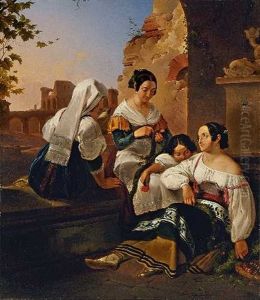 Italienische Madchen Beim Binden Von Blumengirlanden