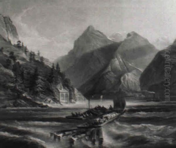Lastkahne Und Dampfboot Auf Dem Vierwaldstadter See - view 1