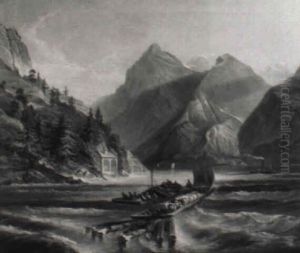 Lastkahne Und Dampfboot Auf Dem Vierwaldstadter See by Georg (Christian Joh. G.) Perlberg
