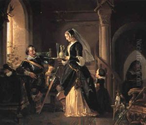 Historisk Sceneri Med Ung Mor Der Skaenker Vin For Ridderen by Georg (Christian Joh. G.) Perlberg