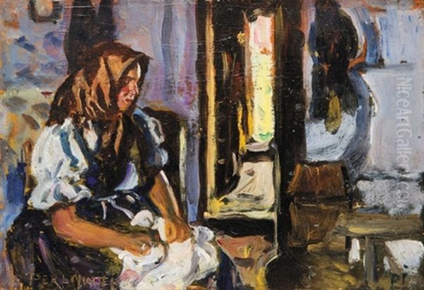 Embroidering Woman - view 1