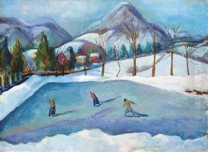 Ice Skaters In Baia Mare by Vilmos Perlrott-Csaba