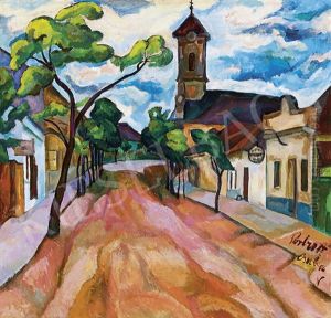 Town With Blue Clouds by Vilmos Perlrott-Csaba
