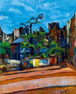 Paris Street Scene With Colourful Posters by Vilmos Perlrott-Csaba