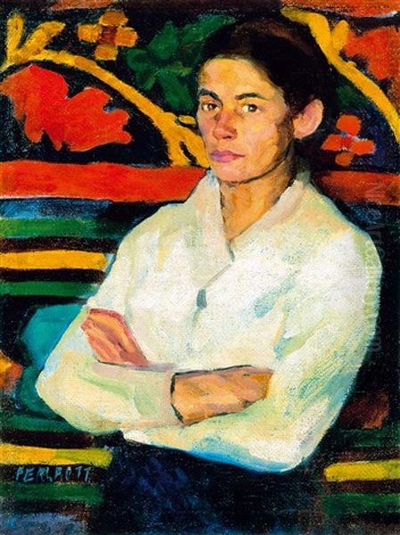 Woman In White Shirt In Front Of An Oriental Rug - view 1