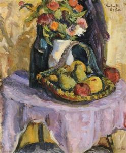Still Life With Wine And Fruit by Vilmos Perlrott-Csaba
