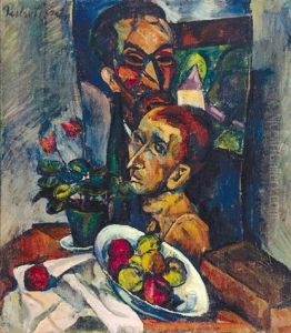 Self-portrait With Ziffer And Apples by Vilmos Perlrott-Csaba