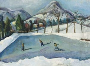 Korcsolyazok A Teli Nagybanyan (skaters In Nagybanya In Winter) by Vilmos Perlrott-Csaba