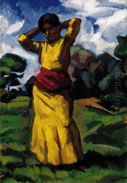 Sarga Ruhas Modell Kecskemeti Tajban (yellow Dressed Model In Landscape In Kecksemet) - view 1