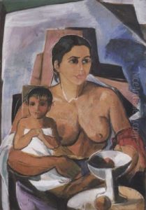 Anya Gyermekevel (mother With Child) by Vilmos Perlrott-Csaba