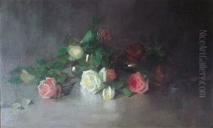A Still Life Of Yellow And Red Roses by Louise Ellen Perman
