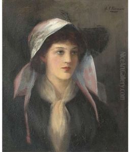 Portrait Of A Young Lady, Bust-length, In A Pink Hat