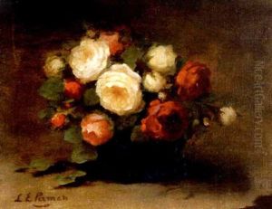 Red, White And Pink Roses In A Black Vase by Louise Ellen Perman