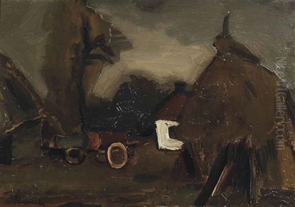 A Farm With Haystacks - view 1