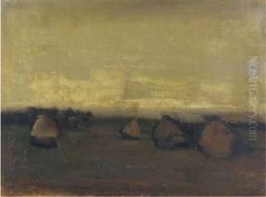 Hay Stacks In A Landscape