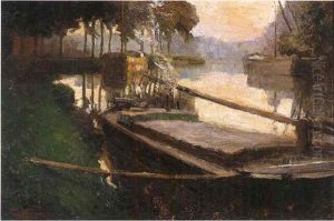 Peniches Accostees Le Long Du Canal by Constant Permeke