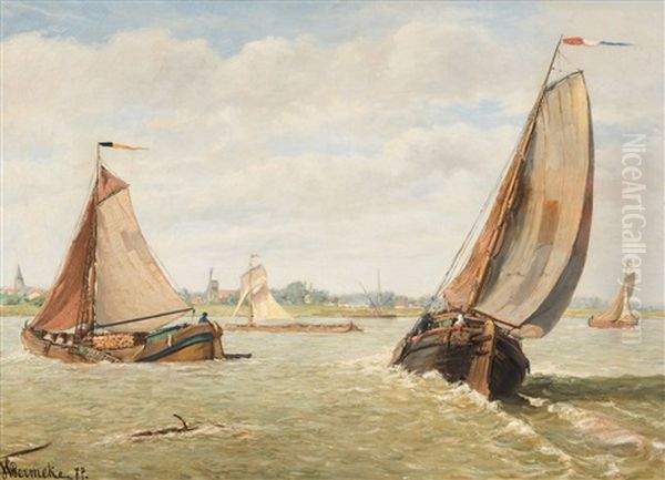 View Of The Scheldt With Cargo Ships (1877) - view 1