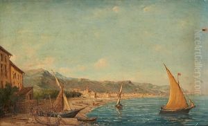 Bateaux De Peche A Voiles Dans La Baie by Henri Louis Permeke