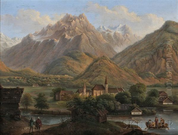 Mountain Valley With Church, River, And Distant Village - view 1