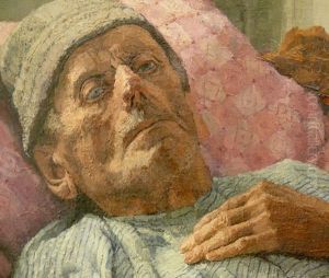 Alter Bauer In Seinem Bett, Neben Ihm Gebetsbuch U. Kreuz An Der Wand Alter Bauer In Seinem Bett, Neben Ihm Gebetsbuch U. Kreuz An Der Wand