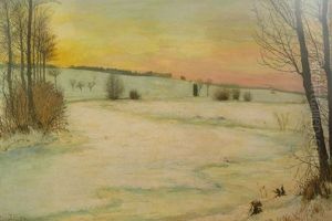 Grose Winterlandschaft Mit Zugefrorenem Flusslauf U. Kargen Baumen Grose Winterlandschaft Mit Zugefrorenem Flusslauf U. Kargen Baumen