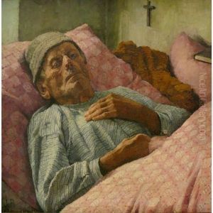 Alter Bauer In Seinem Bett, Neben Ihm Gebetsbuch U. Kreuz An Der Wand Alter Bauer In Seinem Bett, Neben Ihm Gebetsbuch U. Kreuz An Der Wand