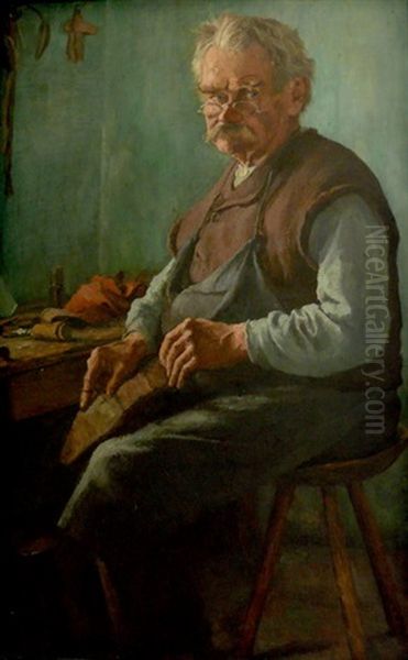 Portrait Eines Schusters An Seiner Werkbank - view 1