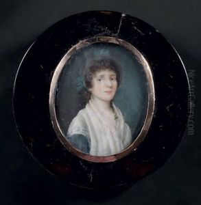 Portrait De Jeune Femme En Robe Bleue, Un Fichu De Linon Blanc Brode De Fleurs Sur Ses Epaules Et Coiffee D'un Chapeau De Paille Orne De Noeuds De Rubans