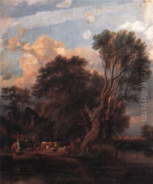 Landskap Med Byggnader, Figurer Och Boskap - view 1