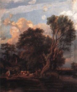 Landskap Med Byggnader, Figurer Och Boskap