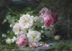 Still Life Of Roses On A Forest Floor by Andre Perrachon