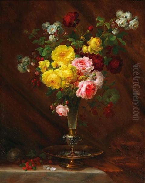 Large Flower Piece With Roses In A Vase - view 1