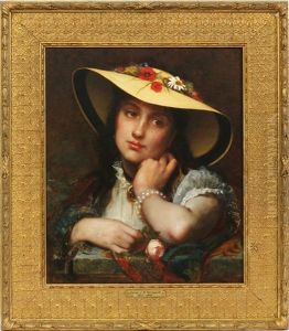 Girl Wearing Hat With Flowers by Leon Jean Basile Perrault