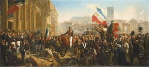 Arrivee De Louis-philippe Sur La Place De L'hotel De Ville, Le 31 Juillet 1830 (collab. W/studio) by Leon Jean Basile Perrault