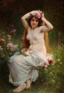 Jeune Femme Aux Fleurs by Leon Jean Basile Perrault