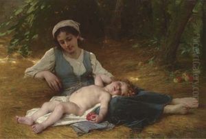 Jeune Mere Et Enfant Endormi by Leon Jean Basile Perrault