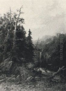 Figures In Wooded Landscape by Henri Perre