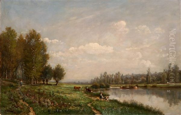 Weite Flusslandschaft Mit Hirtinnen Und Vieh - view 1