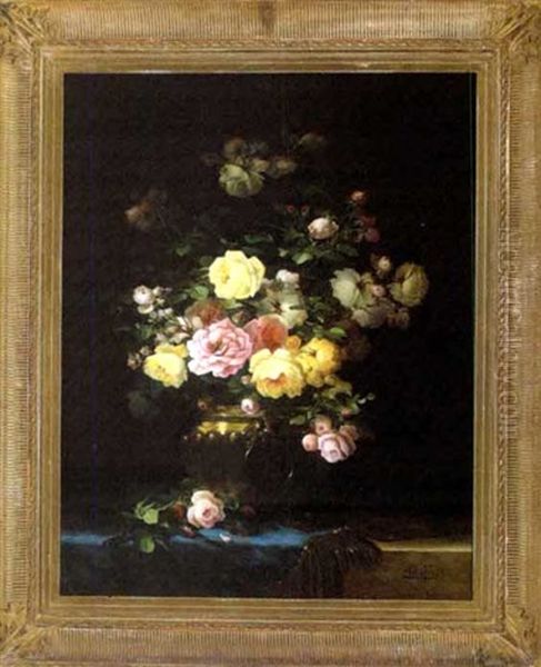 Bouquet Of Roses In A Brass Pot - view 1