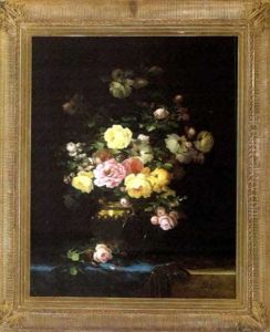 Bouquet Of Roses In A Brass Pot