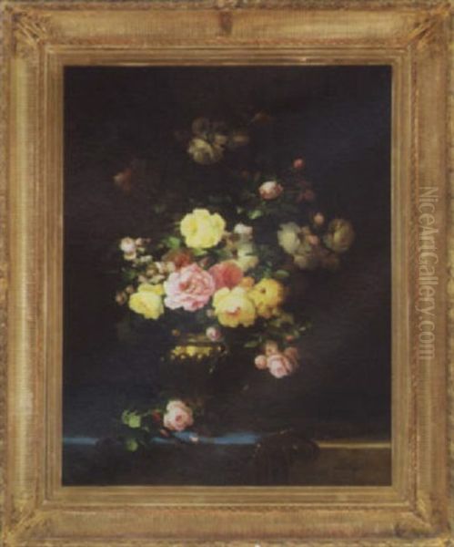 Bouquet Of Roses In A Brass Pot - view 1