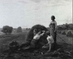 Rast Bei Der Heuernte by Aime Perret