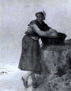 Junge Bretonin In Tracht Vor Meereskuste by Galen Joseph Perrett