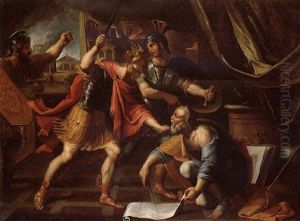 Archimedes Drawing A Geometric Pattern Refusing To Answer The Summons Of Marcellus by Francois Perrier Le Bourguignon