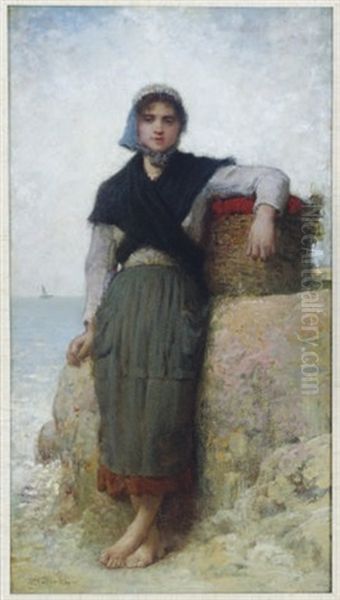 Girl With A Basket By The Sea - view 1