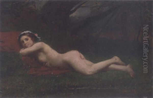 A Nude Reclining At A Woodland Pool - view 1