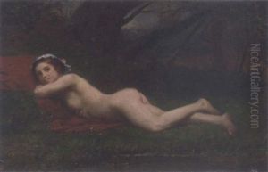 A Nude Reclining At A Woodland Pool A Nude Reclining At A Woodland Pool