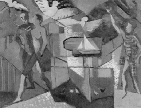 Kubistische Komposition Mit Figurengruppe Und Tauben - view 1